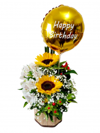 Arranjo girassol happy birthday