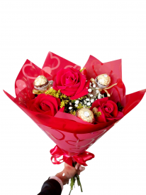 Trio de rosas com bombons Ferrero Rocher