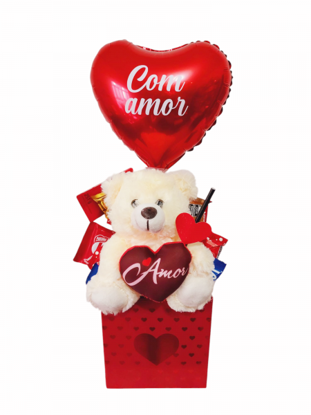 Box urso e chocolate com amor
